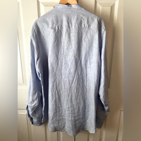 🆕 MURANO BAIRD McNUTT Light Blue 100% Linen Mandarin Collar Long Sleeve Shirt LT - Picture 2 of 8